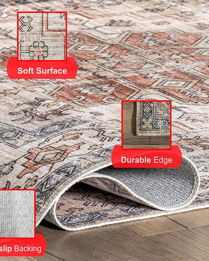 nuLOOM Dawson Machine Washable Distressed Medallion Ultra Thin Area Rug, 5' x 8', Beige - LeafyLoom