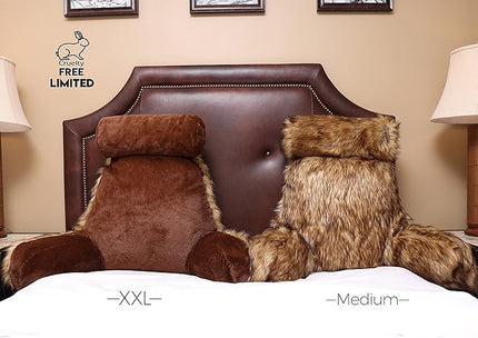 Husband Pillow XXL Limited Baby Brown Bear Fabulous Faux Fur Backrest, Two-Tone Reversible Double Sided Reading & Bed Rest Pillow with Arms & Neck Roll, Adjustable Memory Foam - Extremely Comfy - LeafyLoom