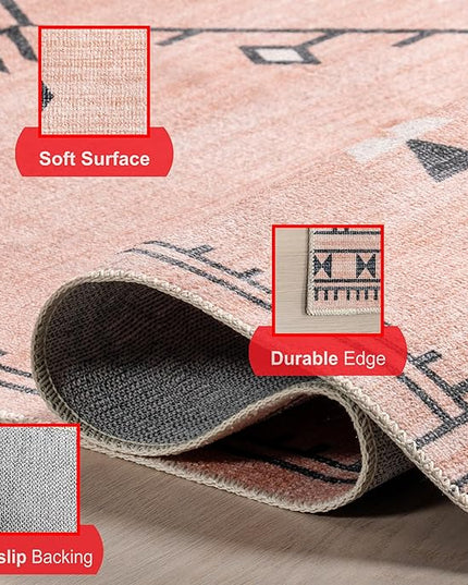 nuLOOM Evalyn Southwestern Machine Washable Ultra Thin Area Rug, 5' x 8', Pink - LeafyLoom