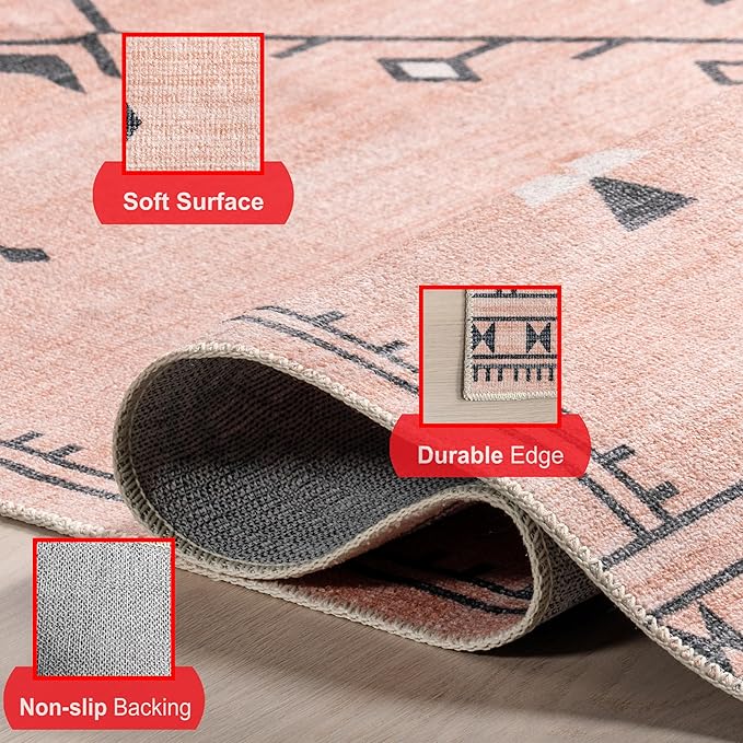 nuLOOM Evalyn Southwestern Machine Washable Ultra Thin Area Rug, 5' x 8', Pink - LeafyLoom