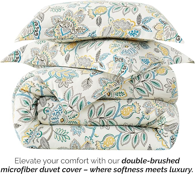 Southshore Fine Living, Inc. Wanderlust Oversized Twin Comforter Set, Down Alternative Boho Bedspread, Victorian Print Comforter, Twin or Twin XL Comforter with Matching Sham, Cream Floral Print - LeafyLoom