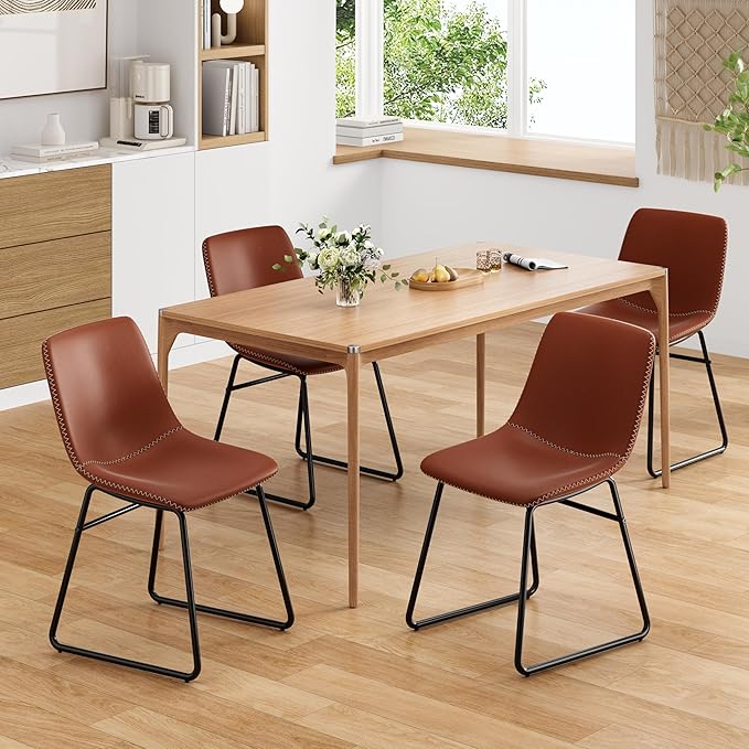 Dining Chairs Set of 4, Kitchen & Dining Room Chairs Dining Chairs Midcentury Modern Chair, Mid Century Faux Leather Dining Chair Comfortable,Dining Chair for Home - LeafyLoom