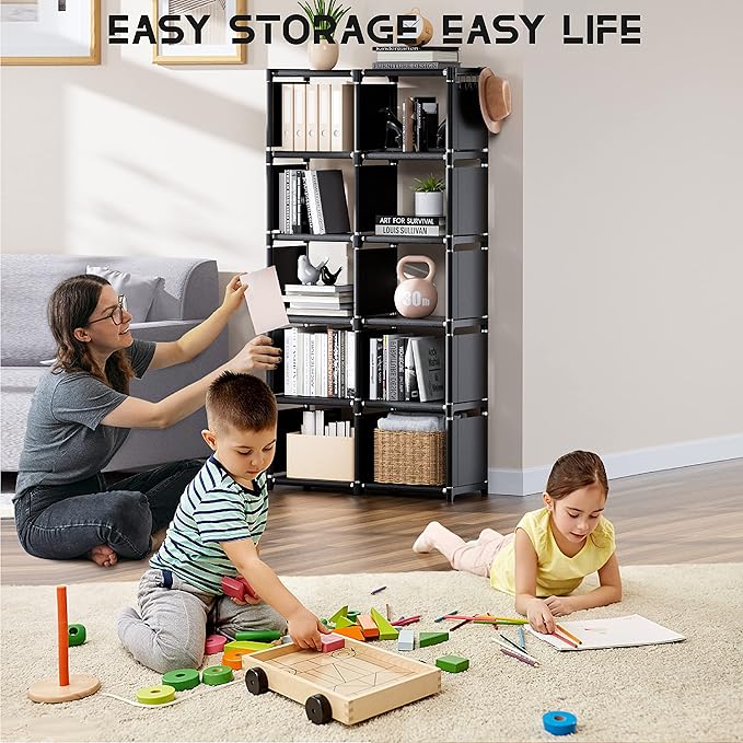 Mavivegue Book Shelf, 12 Cube Storage Organizer, DIY Bookcase, Metal Bookshelf,Tall Book case for Bedroom, Living Room,Office,Closet , Black Cubicle Rack - LeafyLoom