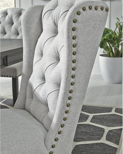 Signature Design by Ashley Jeanette Traditional Tufted Upholstered Wingback Dining Chair, 2 Count, Light Gray - LeafyLoom