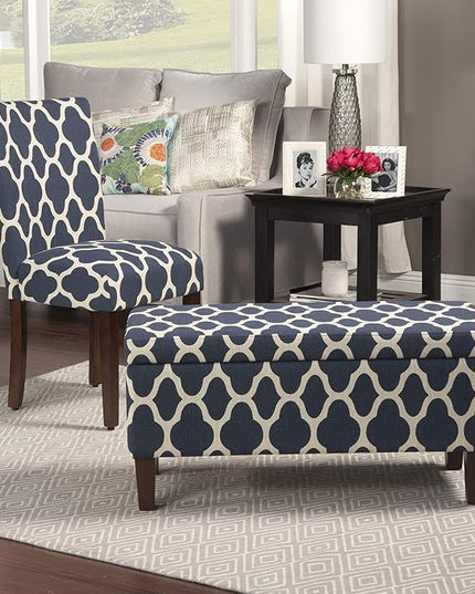 HomePop Parsons Classic Upholstered Accent Dining Chair, Set of 2, Navy and Cream Geometric - LeafyLoom