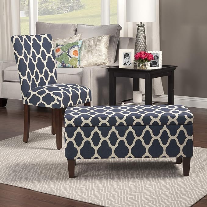 HomePop Parsons Classic Upholstered Accent Dining Chair, Set of 2, Navy and Cream Geometric - LeafyLoom