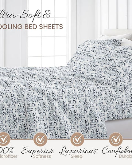Linen Market Premium Ultra Soft Garden Estate Pattern 4 Piece Sheet Set, King, Navy, Garden Estate Navy (IEH-4PC-GDS-KING-NAVY) - LeafyLoom