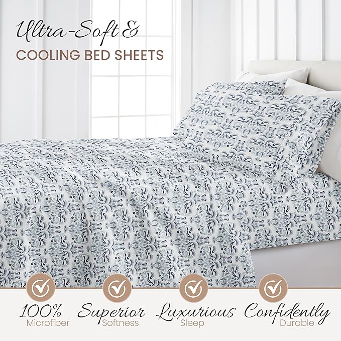 Linen Market 3 Piece Twin Bedding Sheet Set (Navy Blue Floral) - Sleep Better Than Ever with These Ultra-Soft & Cooling Bed Sheets for Your Twin Size Bed - Deep Pocket Fits 16" Mattress - LeafyLoom