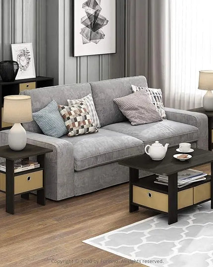Furinno Coffee Table with Bins, Espresso/Brown - LeafyLoom