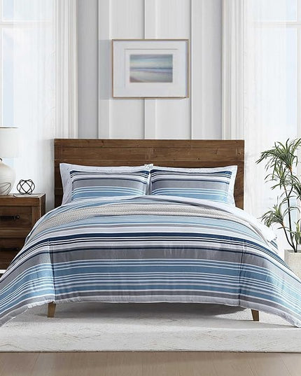 Nautica - Twin Comforter Set, Luxuriously Soft Seersucker Textured Bedding with Matching Sham, Wrinkle-Free Striped Home Decor, Dorm Room Essentials (Bradlee Blue, Twin) - LeafyLoom