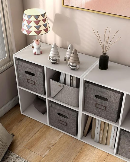 Apexa 4 Cube Storage Organizer Shelves, Stackable Wood Bookcase Fits Cubby Bins for Organization, Dorm Teen Room Decor & Home Office, Greige - LeafyLoom