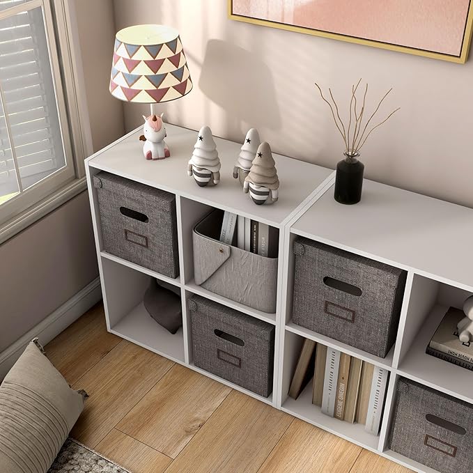 Apexa 4 Cube Storage Organizer Shelves, Stackable Wood Bookcase Fits Cubby Bins for Organization, Dorm Teen Room Decor & Home Office, Greige - LeafyLoom