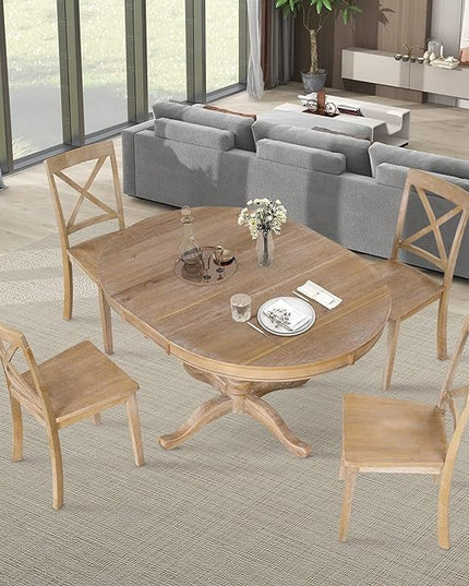 NicBex Round Dining Table Set for 4 Kitchen & Dining Room Tables Modern Dining Table Set for 4, Round Table and 4 Kitchen Room Chairs for Dining Room, Dinette, Breakfast Nook, Natural Wood Wash - LeafyLoom