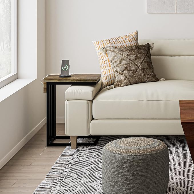 SIMPLIHOME Hayward Modern Industrial 19 Inch Wide Metal Side Table in Natural, Fully Assembled, For the Living Room and Bedroom - LeafyLoom