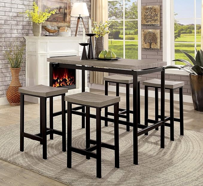 NicBex Dining Table Set for 4 Corner Dining Table Set 5 Pc Counter Height Table Set Sturdy Metal Construction Dining Room Furniture, Easy Assemble, Black+ Gray - LeafyLoom