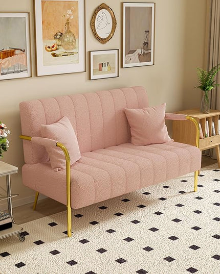 NicBex Sectional Couch Sofa with 2 Pillows Modern Cloud Couch for Living Room Furniture Sets with Metal Legs and Sponge Filled, Modular Sofa for Living Room, Bedroom, Apartment, 58.66" L, Pink - LeafyLoom