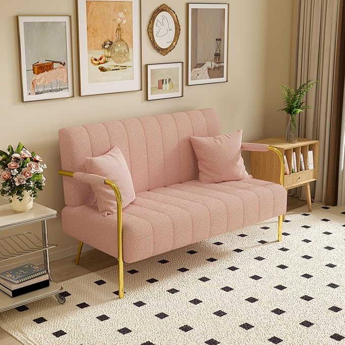 NicBex Sectional Couch Sofa with 2 Pillows Modern Cloud Couch for Living Room Furniture Sets with Metal Legs and Sponge Filled, Modular Sofa for Living Room, Bedroom, Apartment, 58.66" L, Pink - LeafyLoom