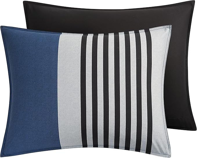 Nautica Comforter Set Cotton Reversible Bedding with Matching Shams, Home Decor for All Seasons, 3 pcs, Queen, Rendon Charcoal/Navy/White - LeafyLoom