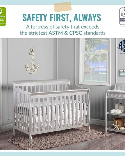 Ashton 4-In-1 Convertible Crib In Grey, Greenguard Gold, JPMA Certified, Non-Toxic Finishes, Features 4 Mattress Height Settings, Made Of Solid Pinewood - LeafyLoom