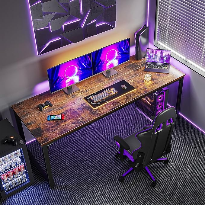 Coleshome 71 Inch Computer Desk, Executive Desk for Home Office, Study Student Writing Desk, Vintage - LeafyLoom
