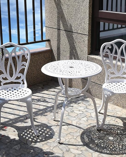 3 Piece Bistro Set,Outdoor Patio Set,Anti-Rust Cast Aluminum Bistro Table Set for Park Yard Front Porch Furniture(New White)… - LeafyLoom