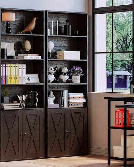 IRONCK Industrial Bookshelves and Bookcases with Doors Floor Standing 6 Shelf Display Storage Shelves 70 in Tall Bookcase for Home Office, Living Room - LeafyLoom
