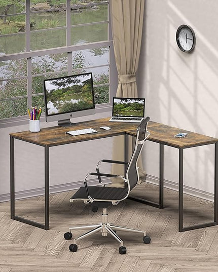 SHW 48-Inch Mission L-Shaped Home Computer Desk, Rustic Brown - LeafyLoom
