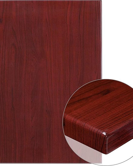 Flash Furniture Glenbrook 30" x 42" Rectangular High-Gloss Mahogany Resin Table Top with 2" Thick Edge - LeafyLoom