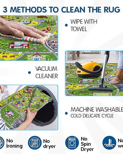 Booooom Jackson Pack 2 Train Car Rugs for Toy Cars,Car Mat,Road Rug,Kids Car Carpet Playmat Rug,Kids Car Rug Play Mat,Fun Car Play Area Rug,Non Slip Kids Car Play Rug for Playroom Bedroom - LeafyLoom