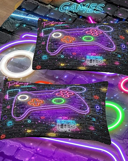NINENINE Gaming Bedding Sets for Boys,6PCS Queen Size for Boys,Gamer Comforter Kids Teens Bedding Comforter Sheet Set(1Comforter,1Flat Sheet,1Fitted Sheet,1Cushion Cover,2Pillowcases)… - LeafyLoom