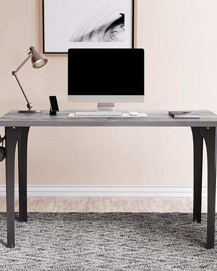 Home Office Computer Desk 47.2x23.6 inch gaming Desk, Modern and Minimalist home office desk, Home Office Desks, Study Desk, Craft table Black Metal Designed Frame, Gray Oak Board color. - LeafyLoom