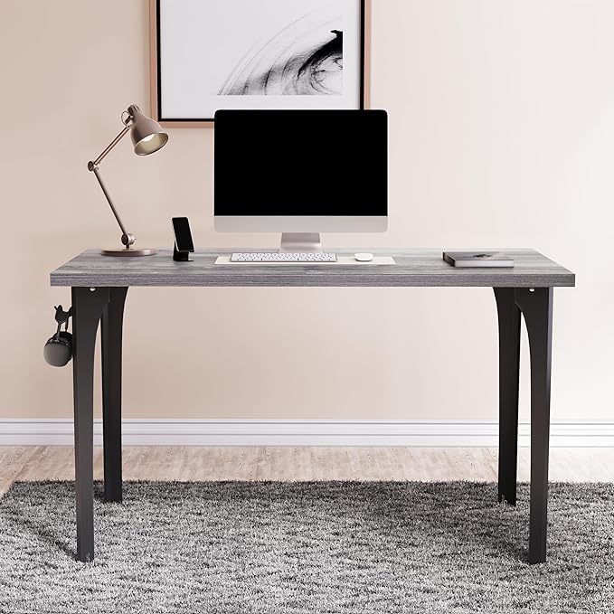 Home Office Computer Desk 47.2x23.6 inch gaming Desk, Modern and Minimalist home office desk, Home Office Desks, Study Desk, Craft table Black Metal Designed Frame, Gray Oak Board color. - LeafyLoom