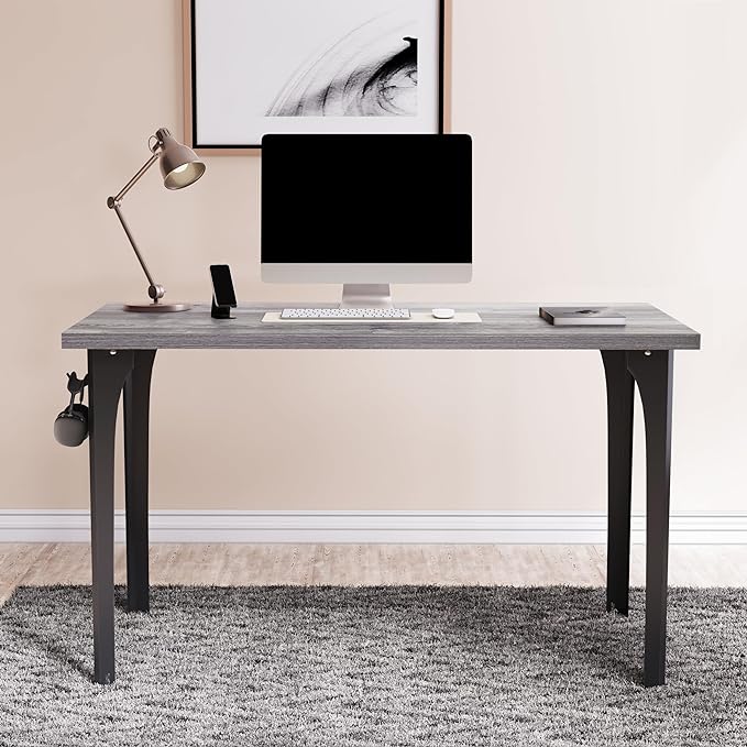 Home Office Computer Desk 35.4 inch gaming Desk, Modern and Minimalist home office desk, Home Office Desks, Study Desk, Craft table Black Metal Designed Frame, Gray Oak Board Color. - LeafyLoom
