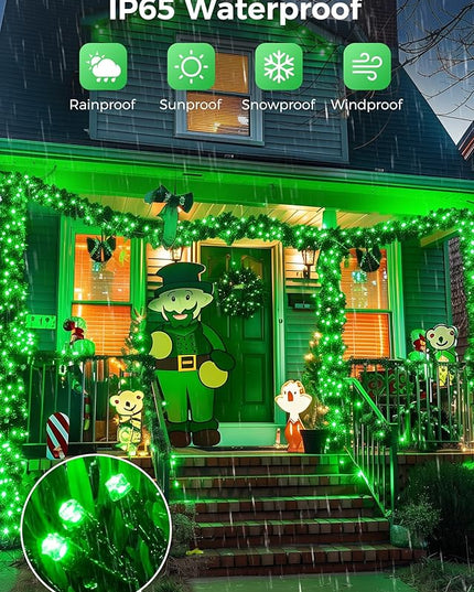 Minetom Solar String Lights Outdoor, 40FT 100 LED String Lights Solar Powered with 8 Lighting Modes, Green String Lights for St Patrick Decoration, Waterproof Solar Lights for Outside Tree Yard, Green Minetom