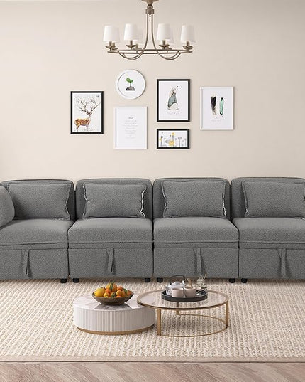 123" Modular Sectional Sofa, Convertible Minimalist 4-seat Couch with 5 Pillows for Living Room,Apartment, Free Combination, 122.8inch, Gray - LeafyLoom