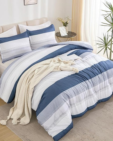 Litanika Mineral Blue Bed Comforter Set Twin/Twin XL Size, 2 Pieces Lightweight Striped Bedding Comforter Set, Soft All Season Down Alternative Comforter (1 Comforter, 1 Pillowcase) - LeafyLoom