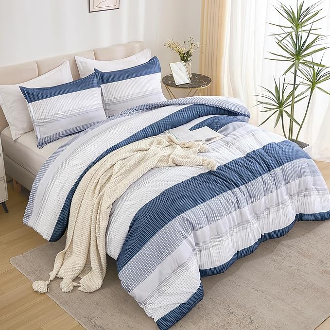 Litanika King Comforter Set Mineral Blue - 3 Pieces Lightweight Fluffy Bedding Comforter Sets, All Season Down Alternative Comforter (1 Comforter, 2 Pillowcases) - LeafyLoom
