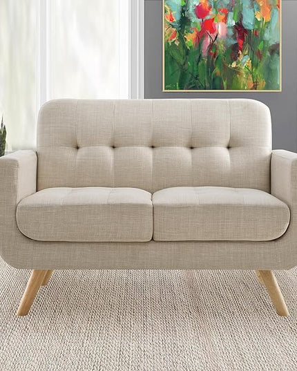 ROSEVERA Elena Contemporary Accent Armchair with Linen Upholstery Living Room Furniture, Beige - LeafyLoom