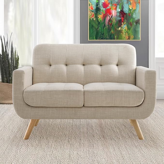 ROSEVERA Elena Contemporary Accent Armchair with Linen Upholstery Living Room Furniture, Beige - LeafyLoom