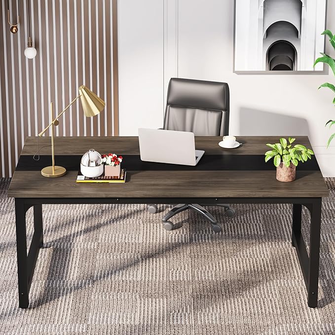 63 Inch Large Executive Office Desk, Simple Computer Workstation with 31.5 inch Extra Wide Desktop for Home Office - LeafyLoom