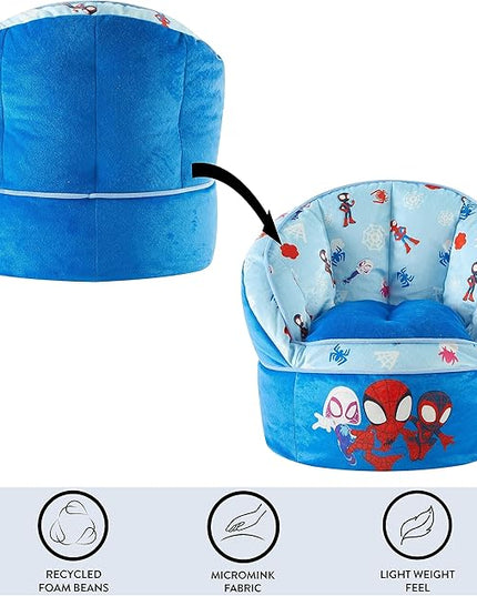 Idea Nuova Marvel Spidey and His Amazing Friends Blue Round Bean Bag Chair for Kids, Ages 3+, Large - LeafyLoom