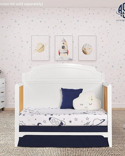 JPMA & Greenguard Gold Certified Milton 5-in-1 Convertible Crib Made with Sustainable New Zealand Pinewood in White and Natural, Non-Toxic Finish - LeafyLoom