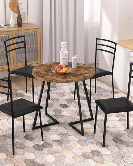 VECELO Round Dining Table with Steel Frame for 2-4 People, Space Saving for Home, Kitchen, Apartment, Antique Brown - LeafyLoom