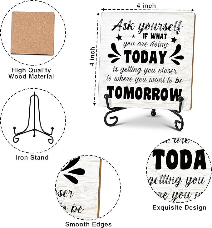 Motivational Gifts for Coworkers, Inspirational Home Office Desk Decor Wood Plaque with Stand, Encouragement Gifts for Women Men Friends Family - C22 - LeafyLoom