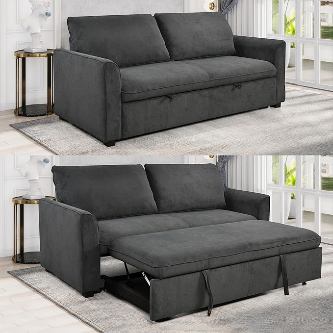 3 in 1 Oversized Convertible Loveseat Sleeper Sofa Bed,Soft Corduroy Upholstered Queen Love Seats Sofabed W/Pull Out Sleep Couch,Comfortable Cushions and Padded Armrests for Living Room - LeafyLoom