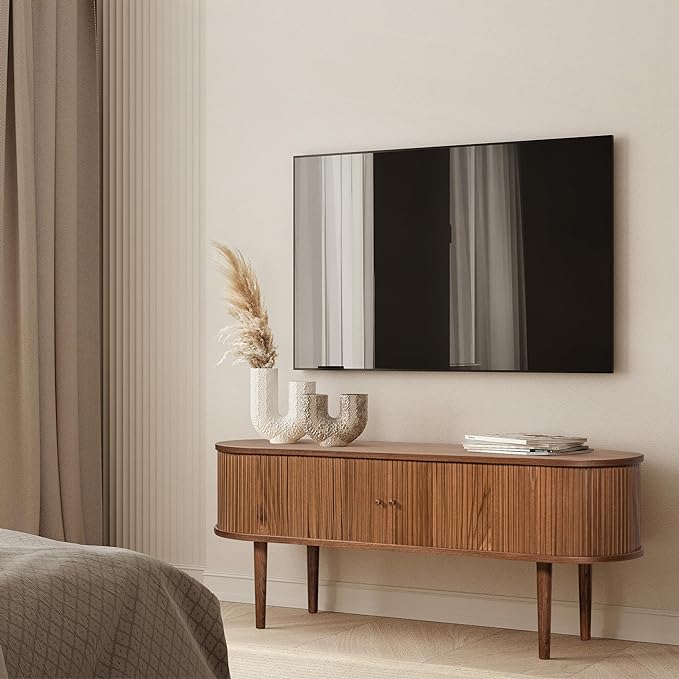 55’’ TV STAND with Storage and Shelves designed to fit 32’’ - 60’’ TVs. Wood Entertainment Center for Living Room and Bedroom, Media Console and Modern TV Console Table (Walnut) - LeafyLoom