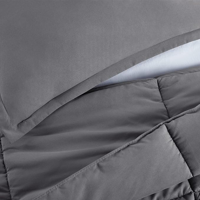 SERTA Simply Clean Ultra Soft Hypoallergenic Solid 3 Piece Comforter Set, Full/Queen, Grey - LeafyLoom