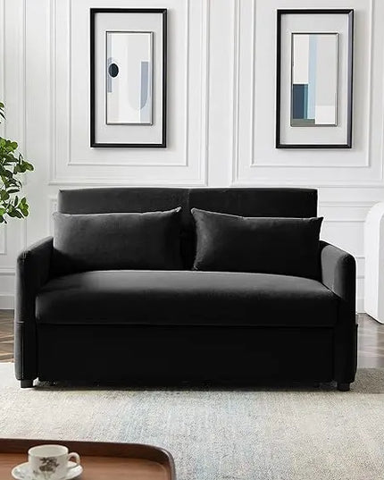 57.1" Convertible Sofa Bed, 3 in 1 Multi-Functional Lounge Chair Sleeper Loveseat , Pull Out Couch Guest Bed Futon Sofabed Sofacama with Adjustable Backrest and Side Pockets for Living Room Office - LeafyLoom