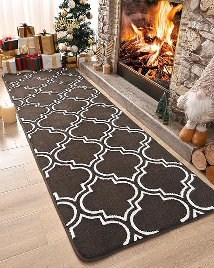 Chicrug Shag Geometric Modern Runner Rug for Bedroom, 2x6 Feet Memory Foam Indoor Hallway Runner Carpet, Fluffy Rug for Living Room Bedside Room Decor for Family, Brown/White - LeafyLoom