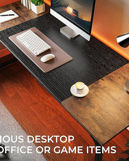 Computer Desk, 70 Inch Office Desk, Gaming Desk with Storage, Writing Desk Work Desk for Home Office, Study, Long Simple Desk, Large Legroom, Metal Frame, Rustic Brown and Black - LeafyLoom